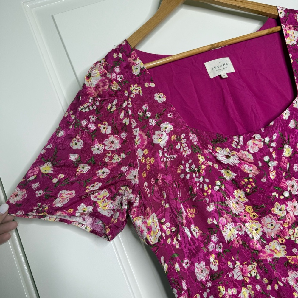 Sezane Victoria Midi Dress Jacquard Floral Minorca Button Front - Picture 5 of 10